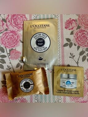 L'OCCITANE 3 Travel Size Skincare Eye Patches, Light Comforting Crème, Milk Soap